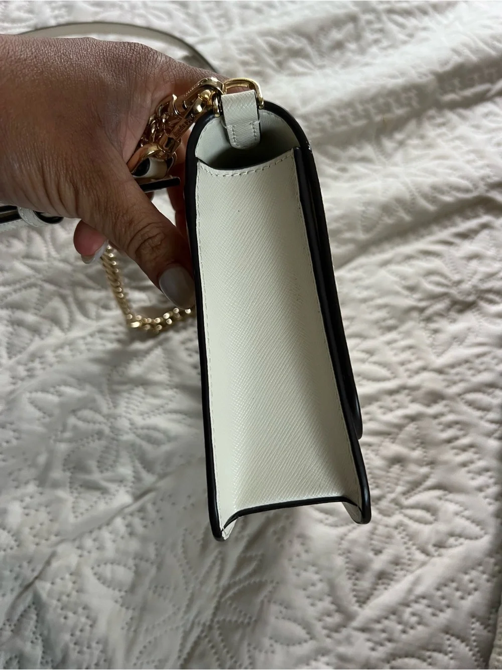 kate spade White Laser-Cut Floral & Butterfly Crossbody with Gold Chain